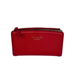 Kate Spade Slim Pebble Leather Zip Wallet in Ligonberry ( Red )